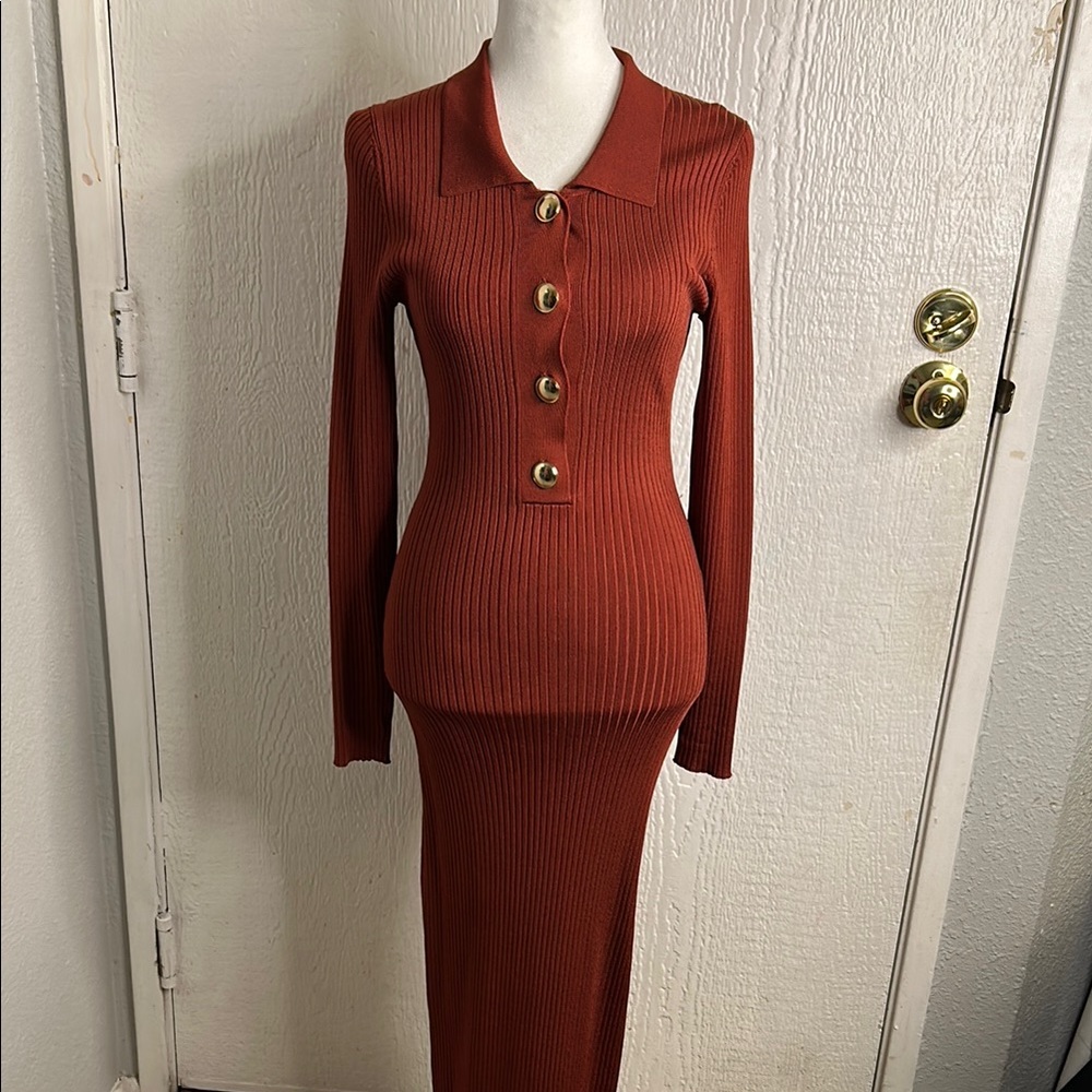 Good American Rust Long Sleeve Dress